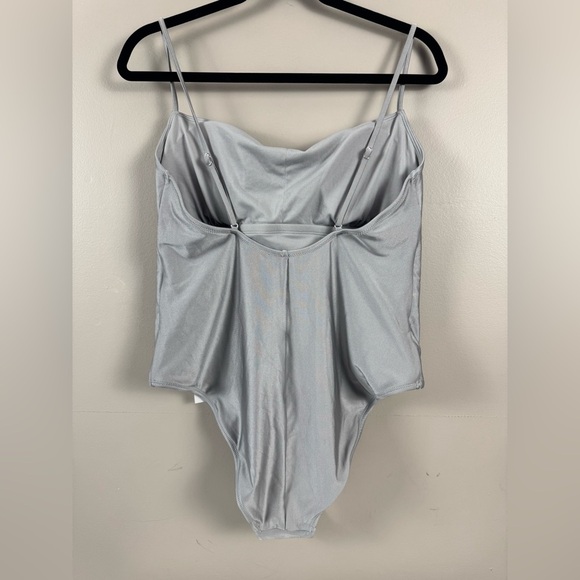 NWT Square Neck High Leg Cheeky Sleek Silver One Piece Swimsuit XL 16 Minimalist - Picture 8 of 13